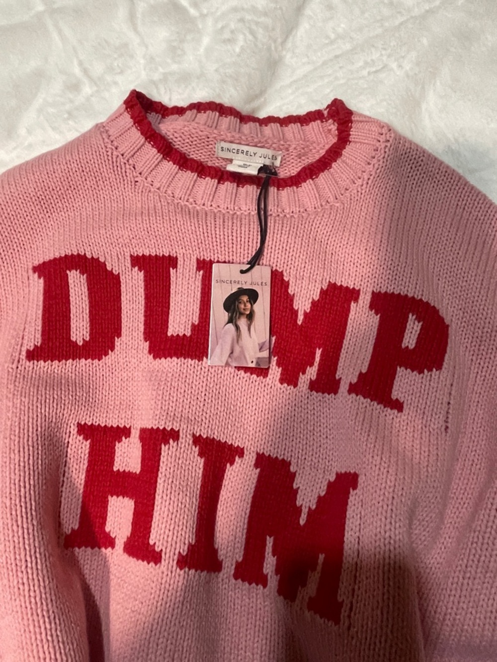 Sincerly Jules Pink Sweater with Red Lettering - 'DUMP HIM' Crewneck - Picture 3 of 7
